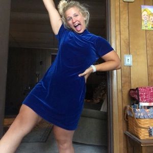 Merona Blue Velvet Turtleneck Short Sleeve Dress